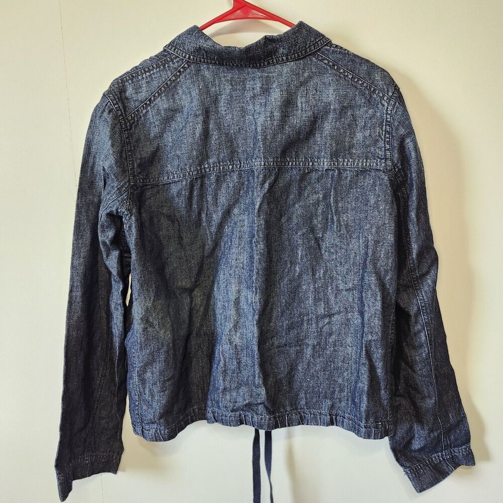 Lauren Jeans Co Ralph Lauren Denim Jacket L Cotton Linen Drawstring Blue - Picture 5 of 12
